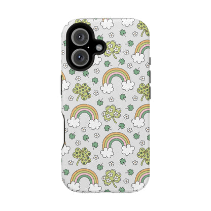 Rainbow St Patrick's Day iPhone Case, Magnetic Tough Cases, Pot of Gold Phone Cover, Irish Shamrock Accessories, Green Clover Mobile Case