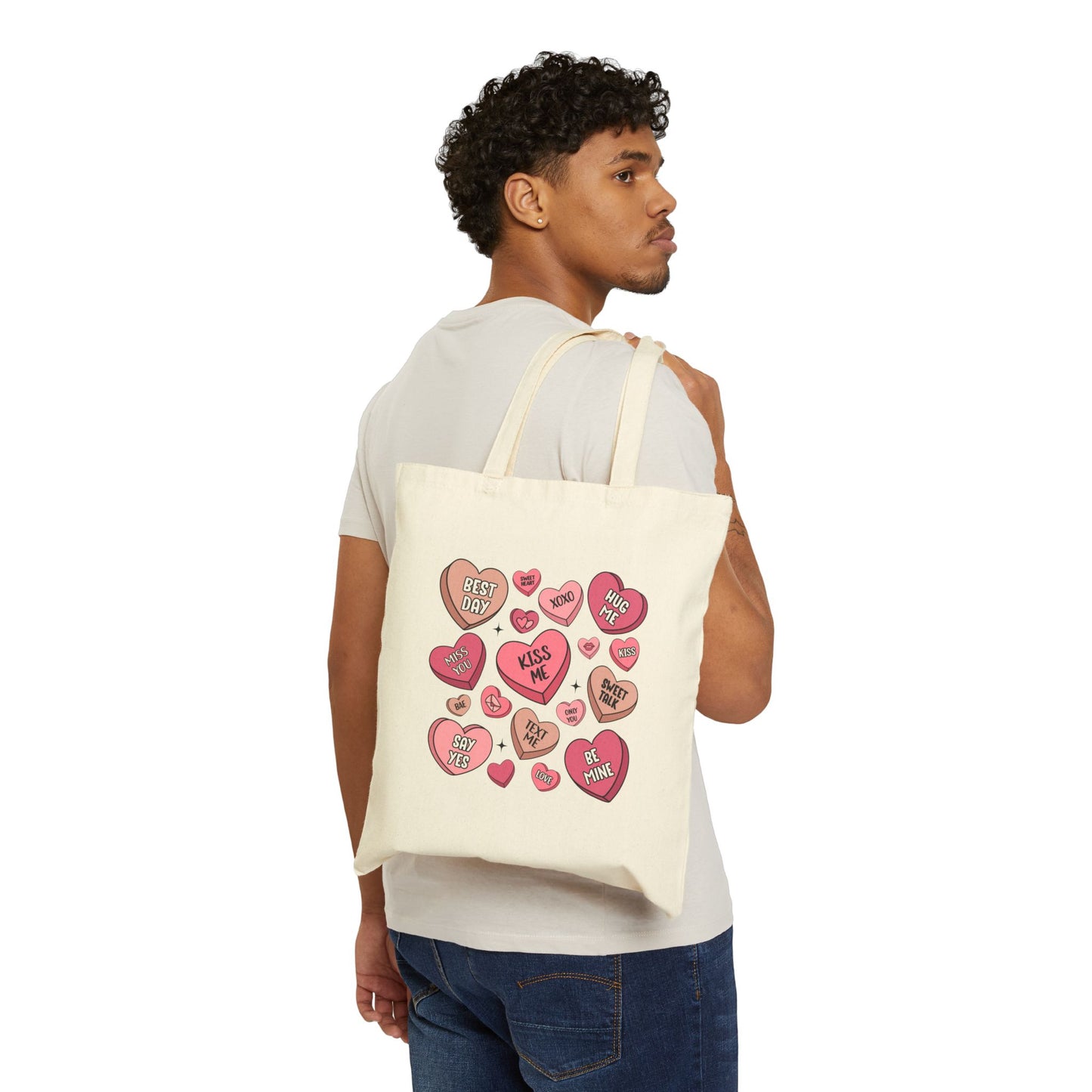 Valentine's Conversation Hearts Tote Bag, Cotton Tote, Love Hearts Bag, Valentine's Day Gift, Reusable Bag