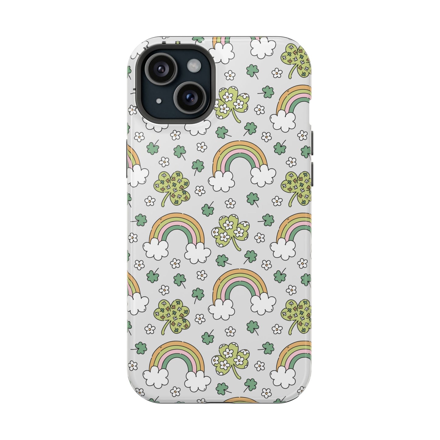 Rainbow St Patrick's Day iPhone Case, Magnetic Tough Cases, Pot of Gold Phone Cover, Irish Shamrock Accessories, Green Clover Mobile Case