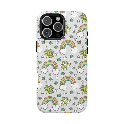 Rainbow St Patrick's Day iPhone Case, Magnetic Tough Cases, Pot of Gold Phone Cover, Irish Shamrock Accessories, Green Clover Mobile Case