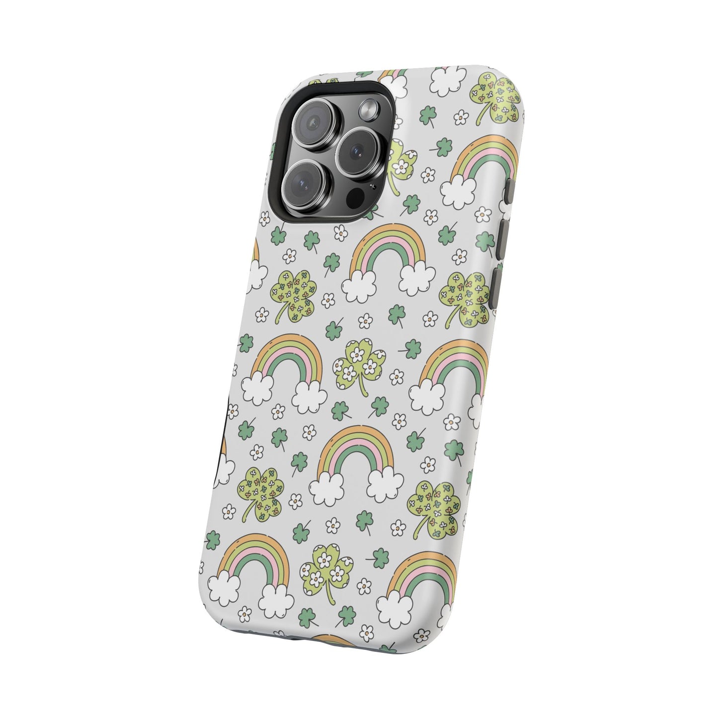 Rainbow St Patrick's Day iPhone Case, Magnetic Tough Cases, Pot of Gold Phone Cover, Irish Shamrock Accessories, Green Clover Mobile Case