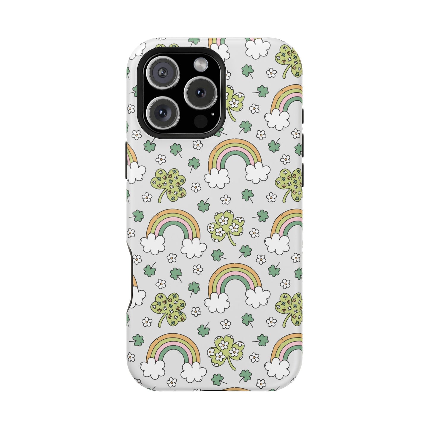 Rainbow St Patrick's Day iPhone Case, Magnetic Tough Cases, Pot of Gold Phone Cover, Irish Shamrock Accessories, Green Clover Mobile Case