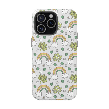 Rainbow St Patrick's Day iPhone Case, Magnetic Tough Cases, Pot of Gold Phone Cover, Irish Shamrock Accessories, Green Clover Mobile Case