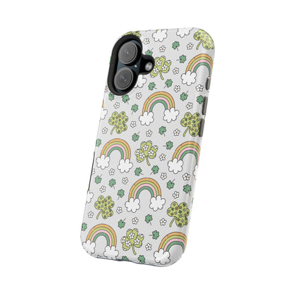 Rainbow St Patrick's Day iPhone Case, Magnetic Tough Cases, Pot of Gold Phone Cover, Irish Shamrock Accessories, Green Clover Mobile Case