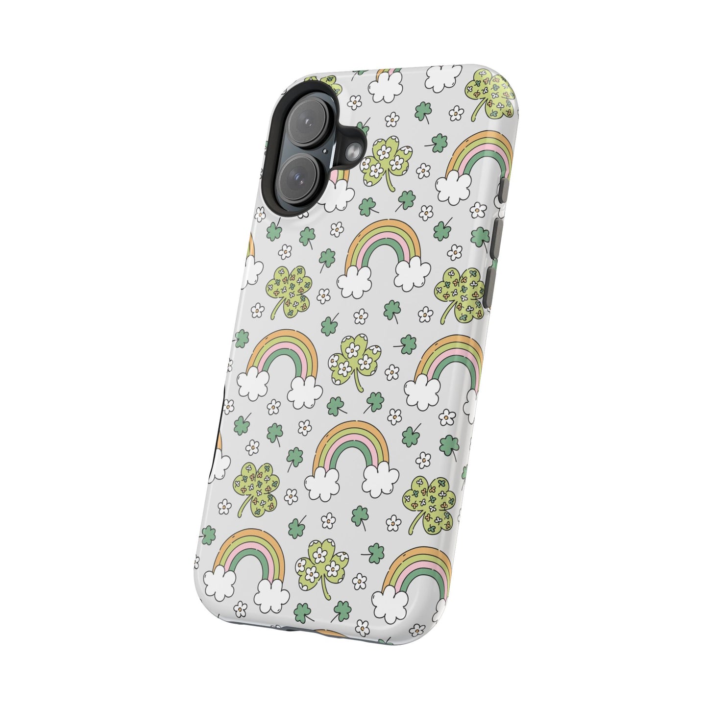 Rainbow St Patrick's Day iPhone Case, Magnetic Tough Cases, Pot of Gold Phone Cover, Irish Shamrock Accessories, Green Clover Mobile Case