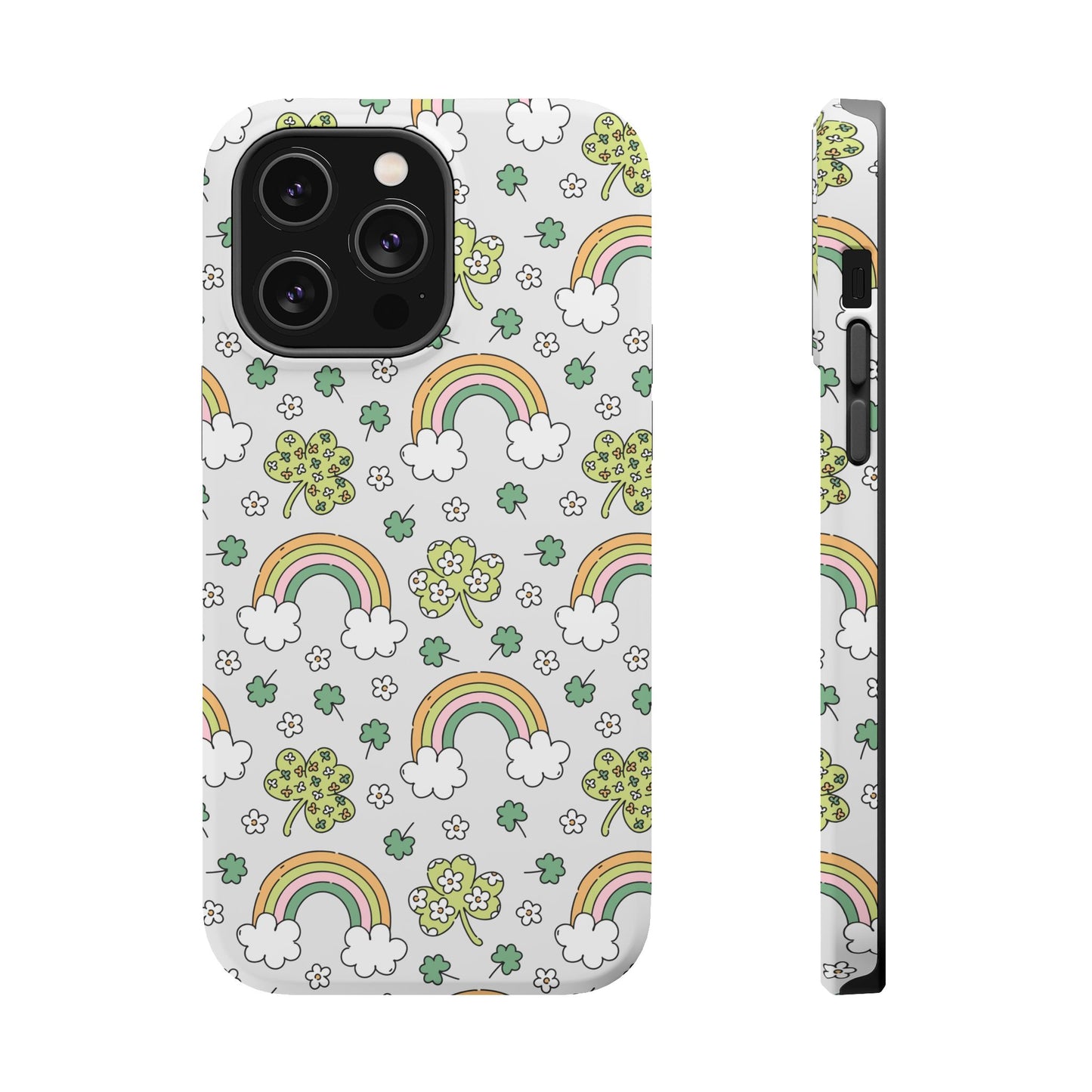 Rainbow St Patrick's Day iPhone Case, Magnetic Tough Cases, Pot of Gold Phone Cover, Irish Shamrock Accessories, Green Clover Mobile Case