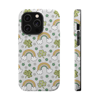 Rainbow St Patrick's Day iPhone Case, Magnetic Tough Cases, Pot of Gold Phone Cover, Irish Shamrock Accessories, Green Clover Mobile Case