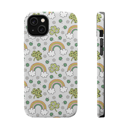 Rainbow St Patrick's Day iPhone Case, Magnetic Tough Cases, Pot of Gold Phone Cover, Irish Shamrock Accessories, Green Clover Mobile Case