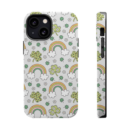 Rainbow St Patrick's Day iPhone Case, Magnetic Tough Cases, Pot of Gold Phone Cover, Irish Shamrock Accessories, Green Clover Mobile Case