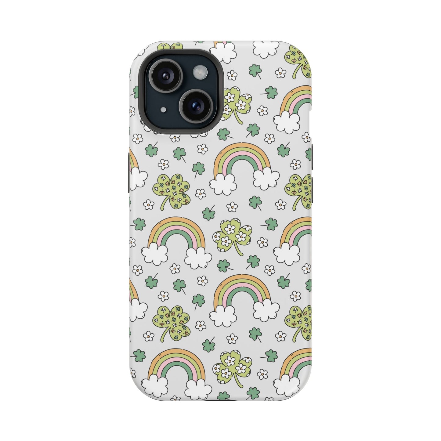 Rainbow St Patrick's Day iPhone Case, Magnetic Tough Cases, Pot of Gold Phone Cover, Irish Shamrock Accessories, Green Clover Mobile Case