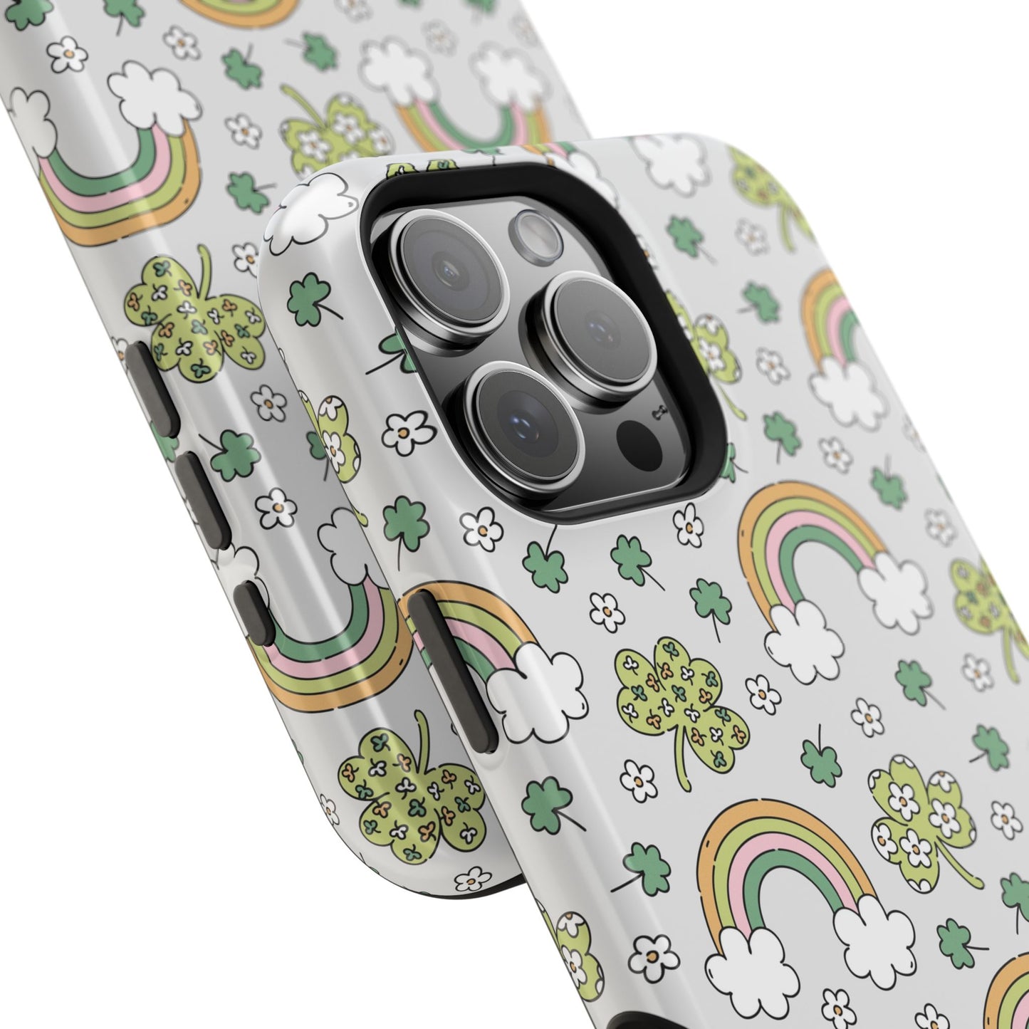 Rainbow St Patrick's Day iPhone Case, Magnetic Tough Cases, Pot of Gold Phone Cover, Irish Shamrock Accessories, Green Clover Mobile Case