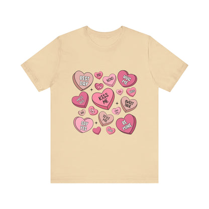 Valentine's Conversation Hearts Unisex T-Shirt, Bella Canvas Tee, Love Heart Shirt, Valentine's Day Gift, Romantic Graphic Tee