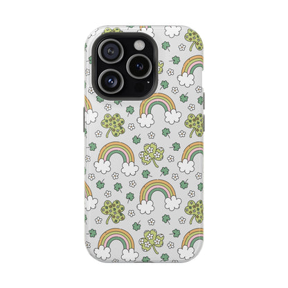 Rainbow St Patrick's Day iPhone Case, Magnetic Tough Cases, Pot of Gold Phone Cover, Irish Shamrock Accessories, Green Clover Mobile Case