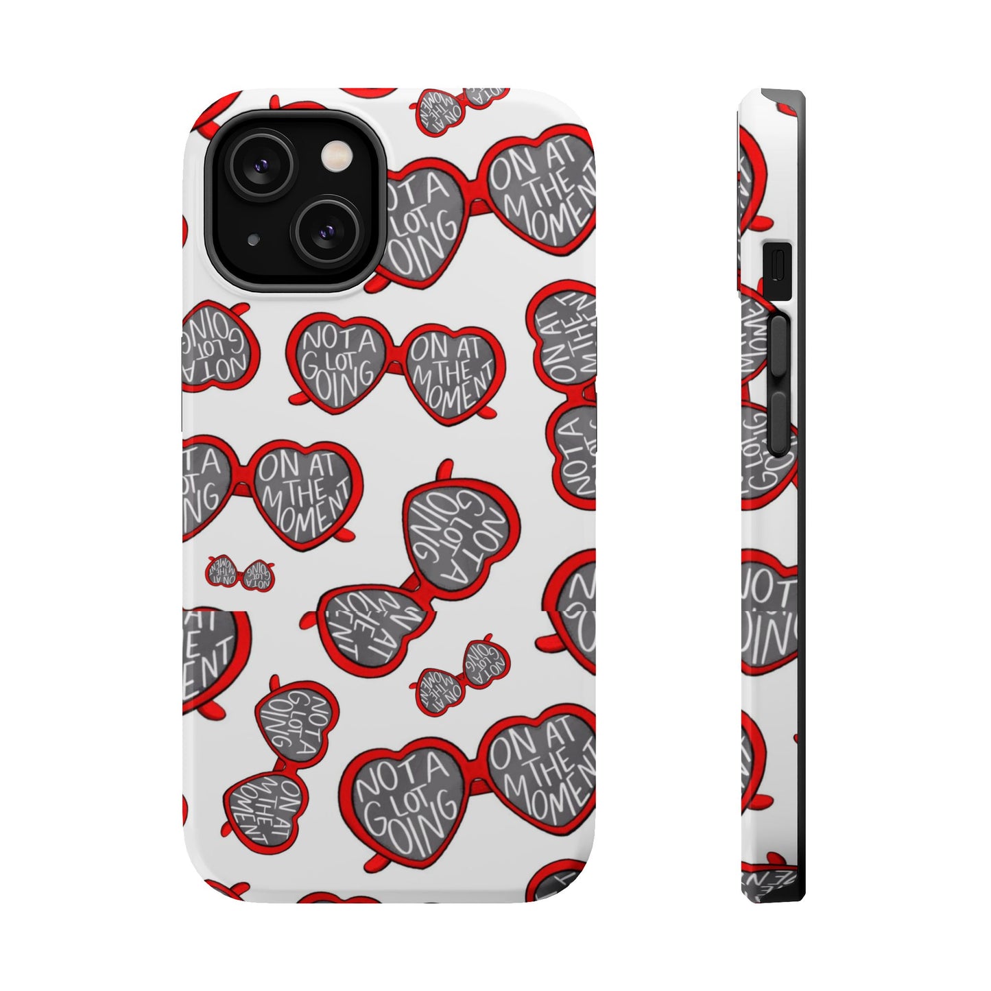 Swiftie Red Heart Sunglasses iPhone Case - 'Not A Lot Going On At The Moment' Inspired by Red Album | iPhone MagSafe Case | Tough Case | Swiftie Gift | Swiftie Inspired