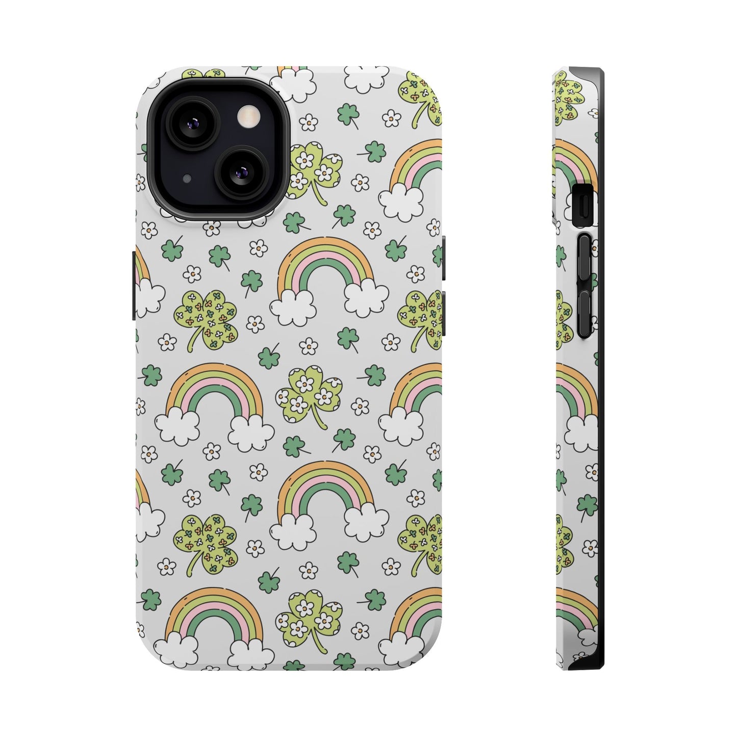 Rainbow St Patrick's Day iPhone Case, Magnetic Tough Cases, Pot of Gold Phone Cover, Irish Shamrock Accessories, Green Clover Mobile Case