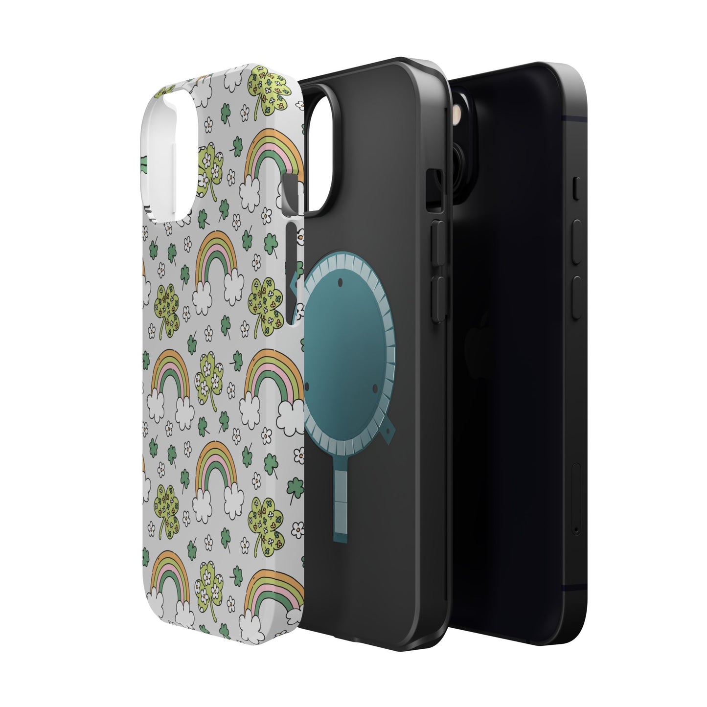 Rainbow St Patrick's Day iPhone Case, Magnetic Tough Cases, Pot of Gold Phone Cover, Irish Shamrock Accessories, Green Clover Mobile Case