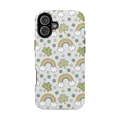 Rainbow St Patrick's Day iPhone Case, Magnetic Tough Cases, Pot of Gold Phone Cover, Irish Shamrock Accessories, Green Clover Mobile Case