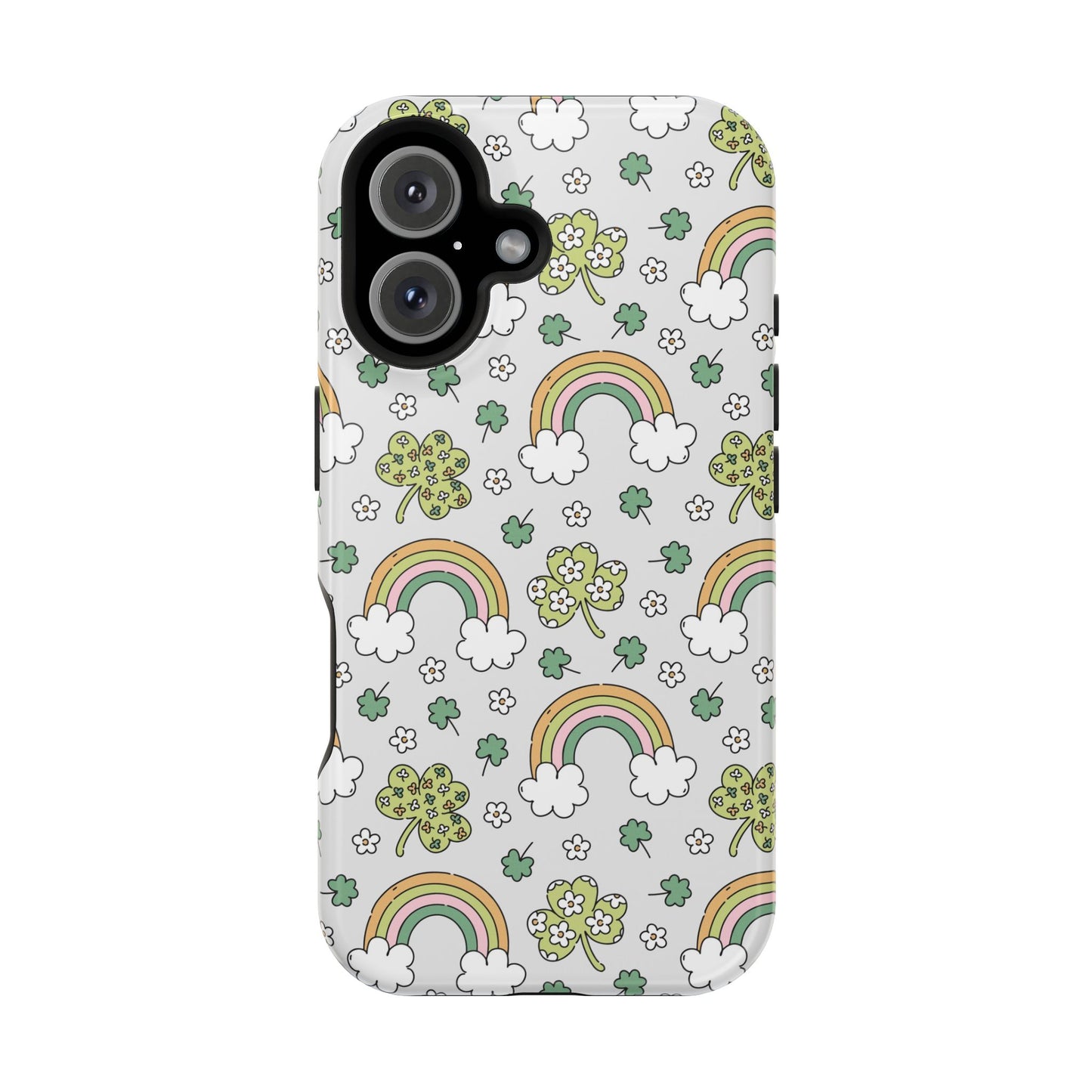 Rainbow St Patrick's Day iPhone Case, Magnetic Tough Cases, Pot of Gold Phone Cover, Irish Shamrock Accessories, Green Clover Mobile Case