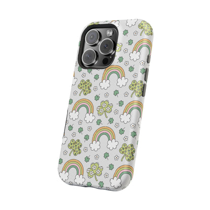 Rainbow St Patrick's Day iPhone Case, Magnetic Tough Cases, Pot of Gold Phone Cover, Irish Shamrock Accessories, Green Clover Mobile Case