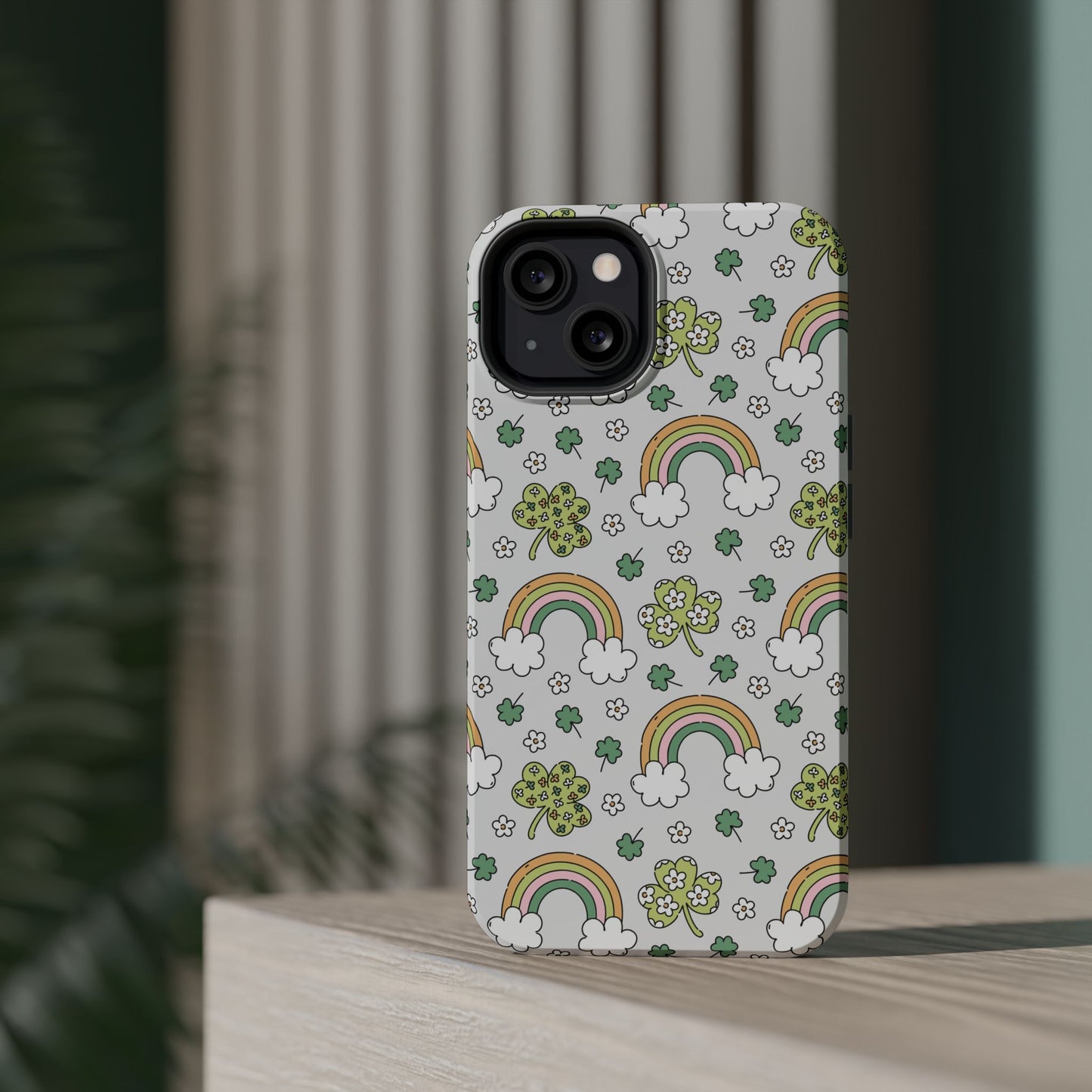 Rainbow St Patrick's Day iPhone Case, Magnetic Tough Cases, Pot of Gold Phone Cover, Irish Shamrock Accessories, Green Clover Mobile Case