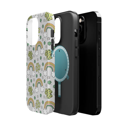 Rainbow St Patrick's Day iPhone Case, Magnetic Tough Cases, Pot of Gold Phone Cover, Irish Shamrock Accessories, Green Clover Mobile Case