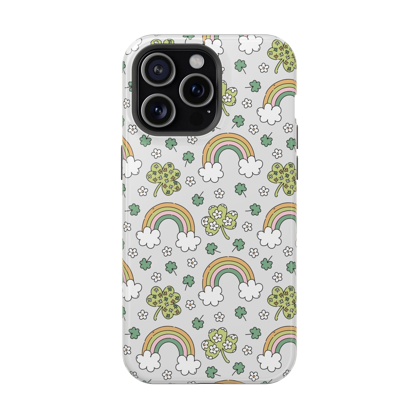 Rainbow St Patrick's Day iPhone Case, Magnetic Tough Cases, Pot of Gold Phone Cover, Irish Shamrock Accessories, Green Clover Mobile Case