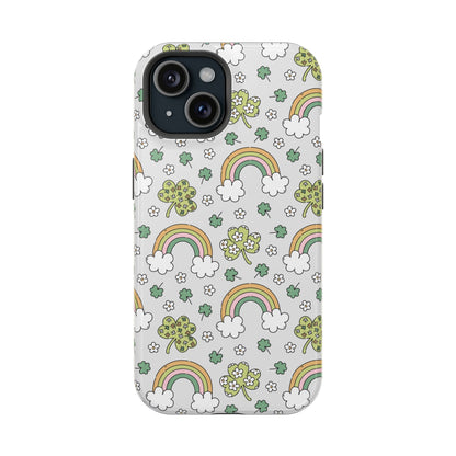 Rainbow St Patrick's Day iPhone Case, Magnetic Tough Cases, Pot of Gold Phone Cover, Irish Shamrock Accessories, Green Clover Mobile Case