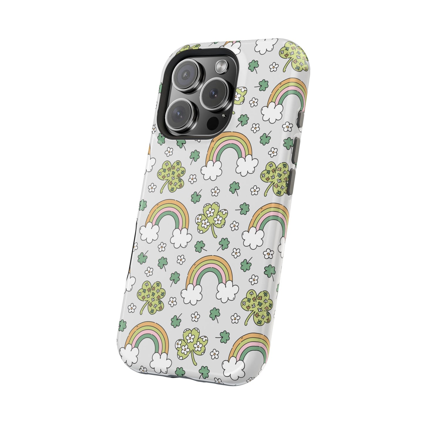 Rainbow St Patrick's Day iPhone Case, Magnetic Tough Cases, Pot of Gold Phone Cover, Irish Shamrock Accessories, Green Clover Mobile Case