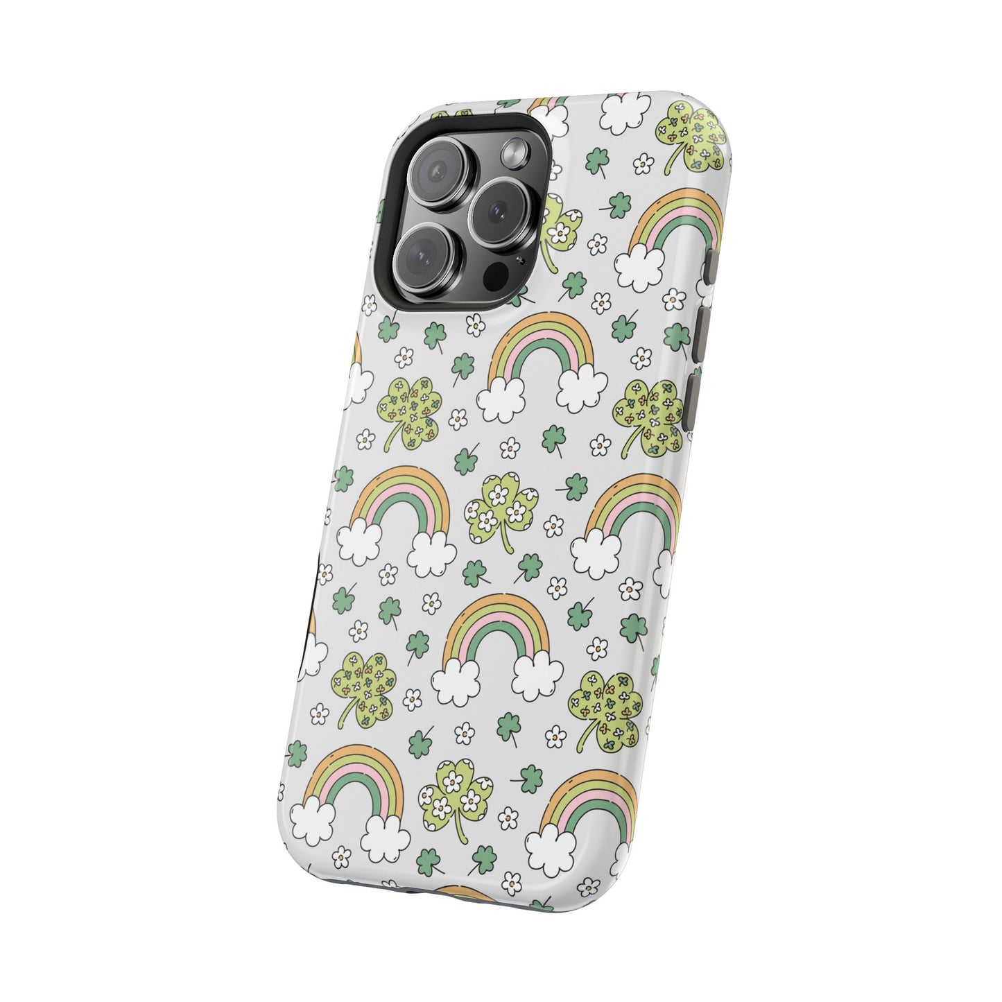 Rainbow St Patrick's Day iPhone Case, Magnetic Tough Cases, Pot of Gold Phone Cover, Irish Shamrock Accessories, Green Clover Mobile Case