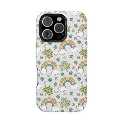 Rainbow St Patrick's Day iPhone Case, Magnetic Tough Cases, Pot of Gold Phone Cover, Irish Shamrock Accessories, Green Clover Mobile Case