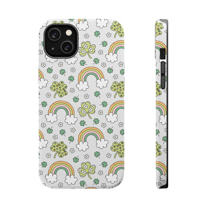 Rainbow St Patrick's Day iPhone Case, Magnetic Tough Cases, Pot of Gold Phone Cover, Irish Shamrock Accessories, Green Clover Mobile Case