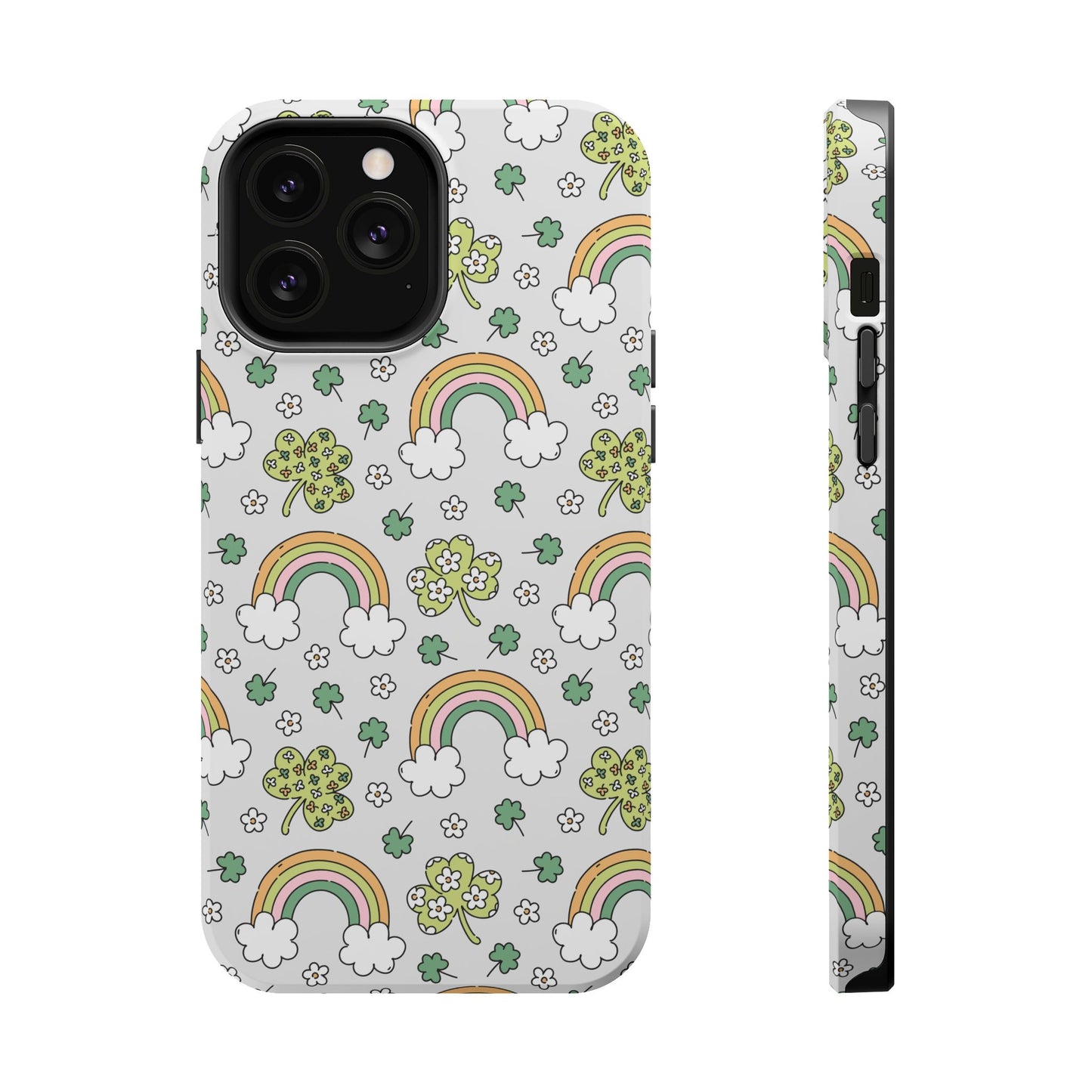 Rainbow St Patrick's Day iPhone Case, Magnetic Tough Cases, Pot of Gold Phone Cover, Irish Shamrock Accessories, Green Clover Mobile Case