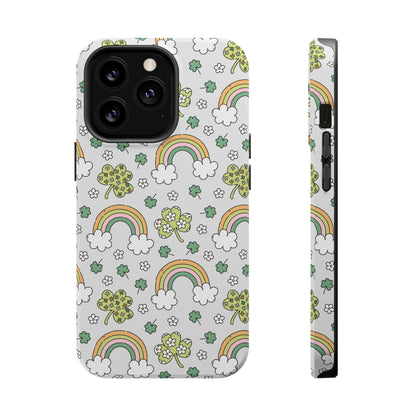 Rainbow St Patrick's Day iPhone Case, Magnetic Tough Cases, Pot of Gold Phone Cover, Irish Shamrock Accessories, Green Clover Mobile Case