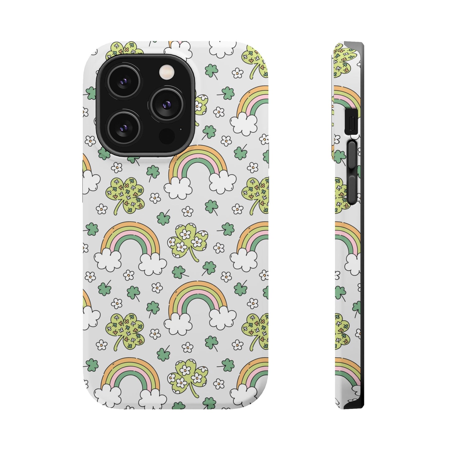 Rainbow St Patrick's Day iPhone Case, Magnetic Tough Cases, Pot of Gold Phone Cover, Irish Shamrock Accessories, Green Clover Mobile Case