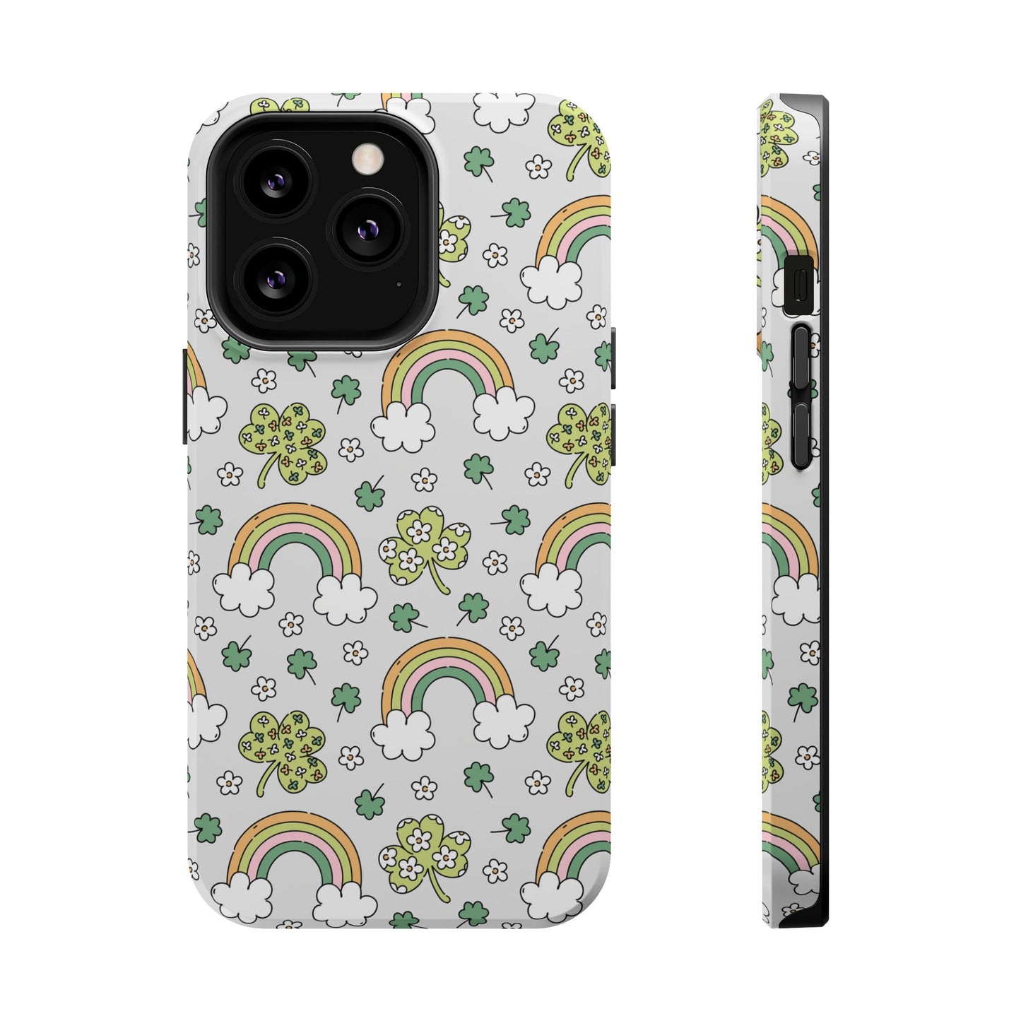 Rainbow St Patrick's Day iPhone Case, Magnetic Tough Cases, Pot of Gold Phone Cover, Irish Shamrock Accessories, Green Clover Mobile Case