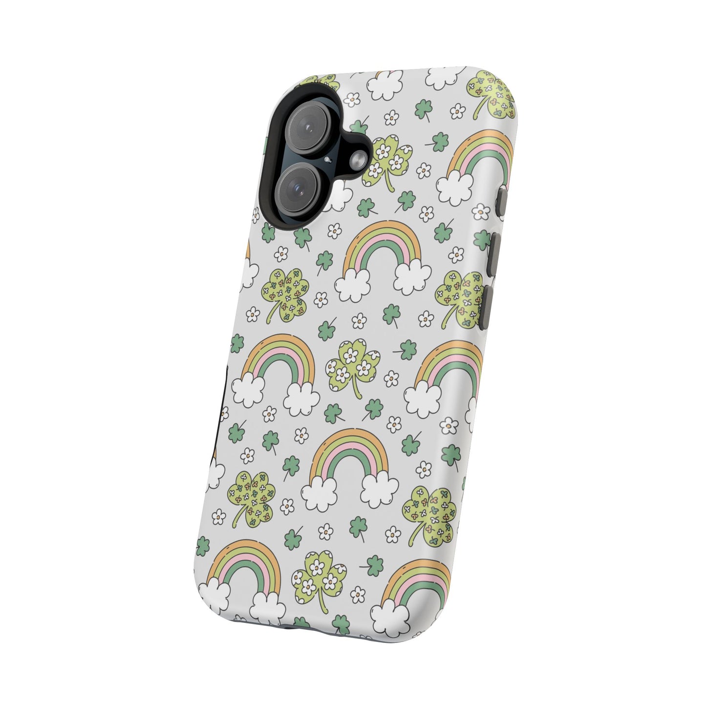 Rainbow St Patrick's Day iPhone Case, Magnetic Tough Cases, Pot of Gold Phone Cover, Irish Shamrock Accessories, Green Clover Mobile Case