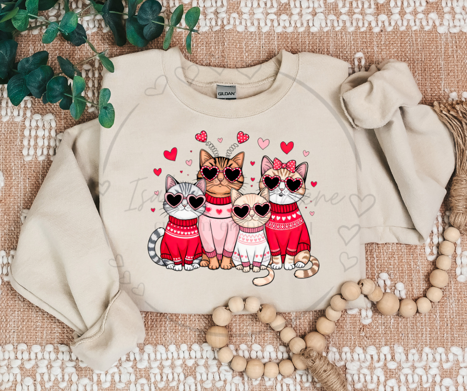 Valentine’s Day Cat Crewneck | Cute & Trendy DTF Printed Sweatshirt | Cozy Animal Lover Valentine Shirt