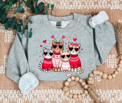 Valentine’s Day Cat Crewneck | Cute & Trendy DTF Printed Sweatshirt | Cozy Animal Lover Valentine Shirt