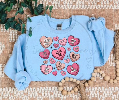 Valentine’s Day Crewneck | Cute & Trendy Conversation Hearts DTF Printed Sweatshirt | Cozy Love-Themed Shirt