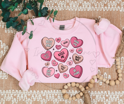 Valentine’s Day Crewneck | Cute & Trendy Conversation Hearts DTF Printed Sweatshirt | Cozy Love-Themed Shirt