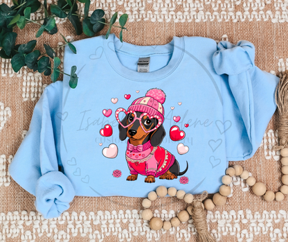 Valentine’s Day Dachshund Crewneck | Cute & Trendy DTF Printed Sweatshirt | Cozy Gildan Crewneck for Dog Lovers