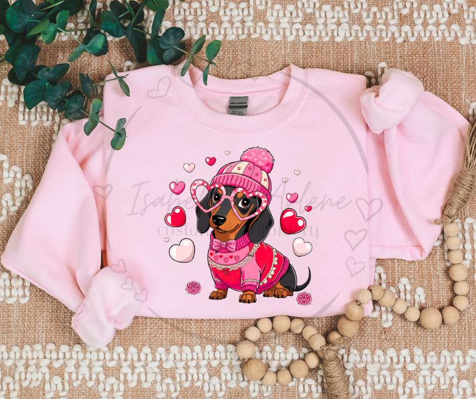 Valentine’s Day Dachshund Crewneck | Cute & Trendy DTF Printed Sweatshirt | Cozy Gildan Crewneck for Dog Lovers