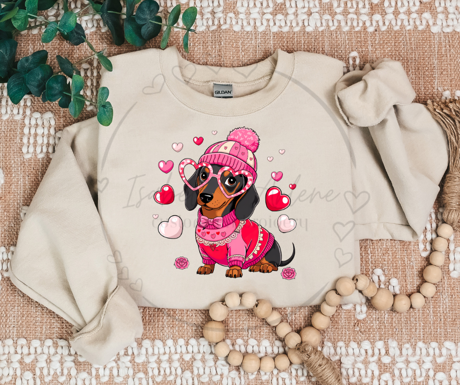 Valentine’s Day Dachshund Crewneck | Cute & Trendy DTF Printed Sweatshirt | Cozy Gildan Crewneck for Dog Lovers