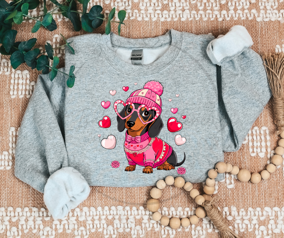 Valentine’s Day Dachshund Crewneck | Cute & Trendy DTF Printed Sweatshirt | Cozy Gildan Crewneck for Dog Lovers