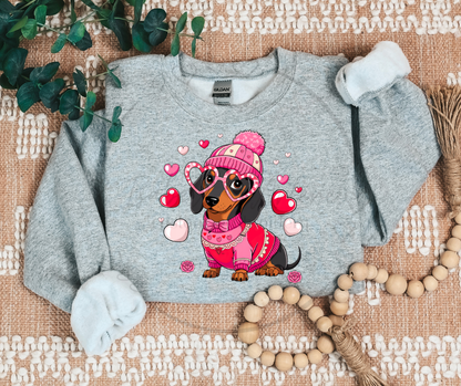 Valentine’s Day Dachshund Crewneck | Cute & Trendy DTF Printed Sweatshirt | Cozy Gildan Crewneck for Dog Lovers