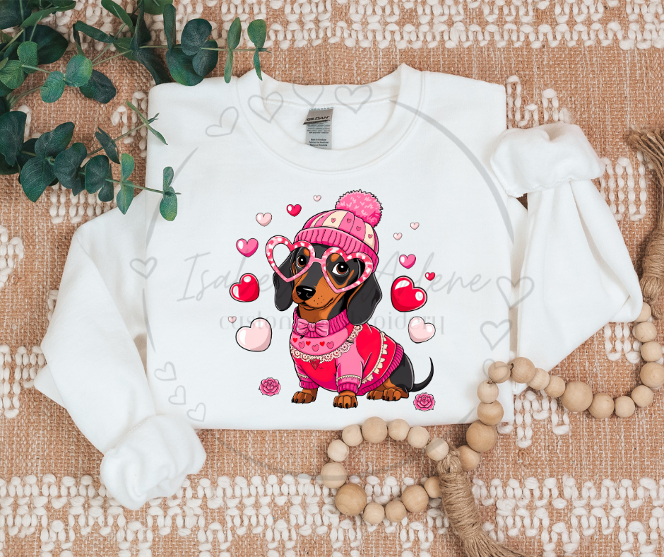 Valentine’s Day Dachshund Crewneck | Cute & Trendy DTF Printed Sweatshirt | Cozy Gildan Crewneck for Dog Lovers